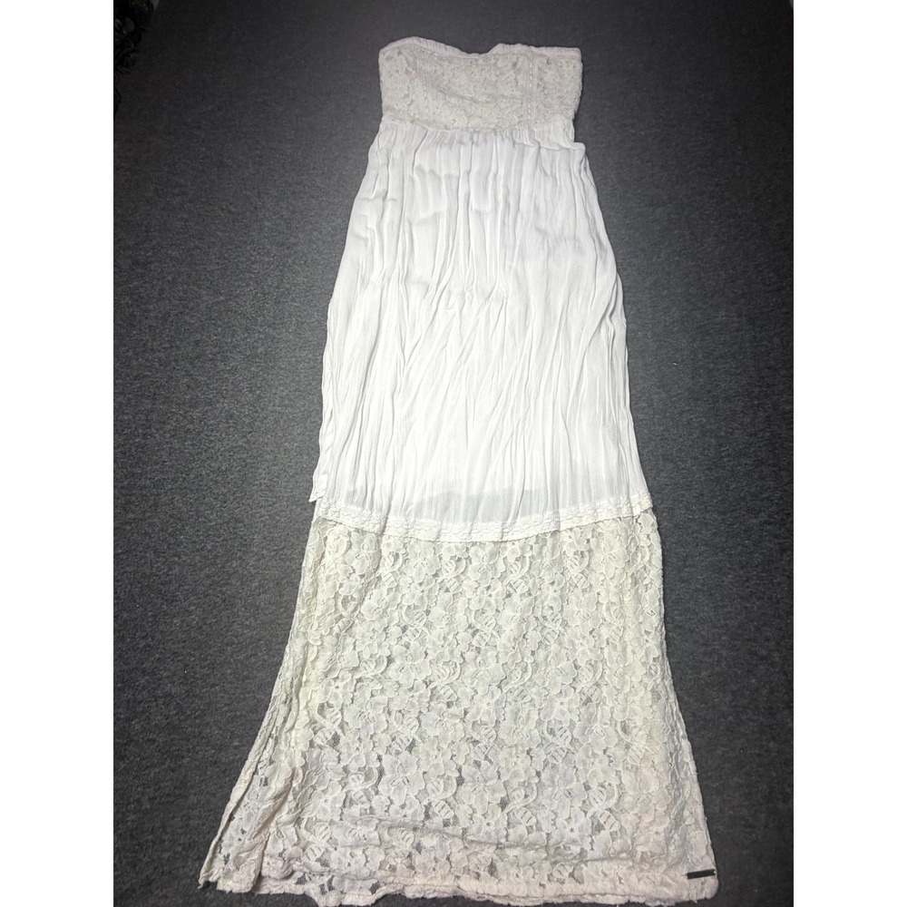 Abercrombie & Fitch Maxi Dress Women Large White Floral Lace Trim Smocked Bodice